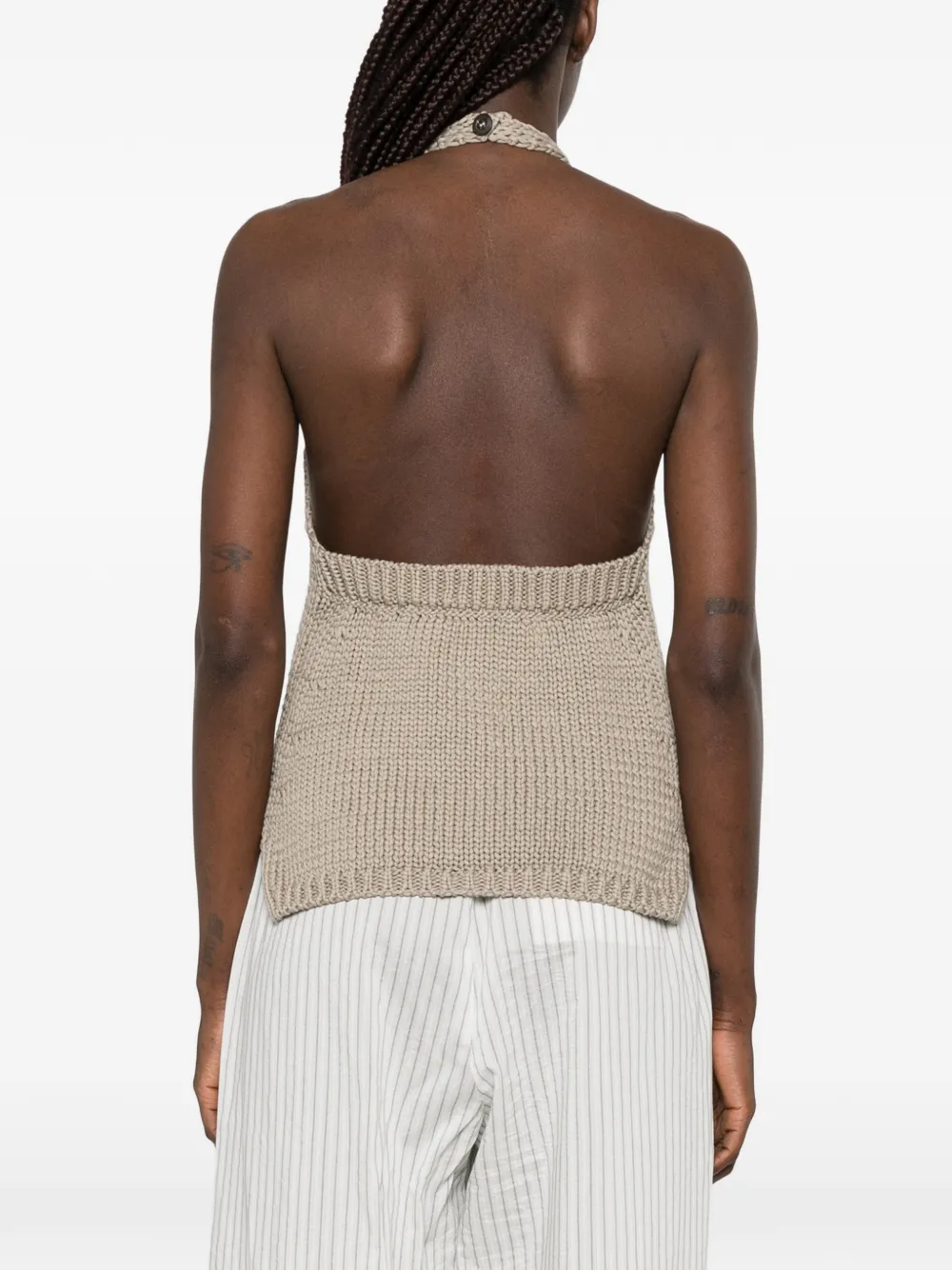 Róhe Grofgebreide haltertop Beige