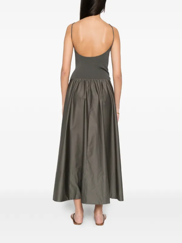 green emerald velvet dress Drawstring Silk Dress in Smokey Olive