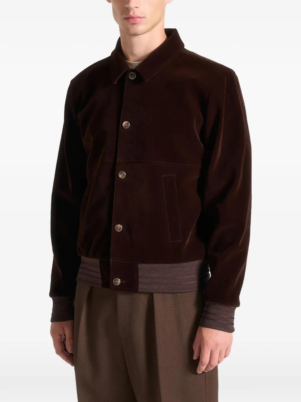 Manière De Voir velvet trucker ribbed jacket Bruin