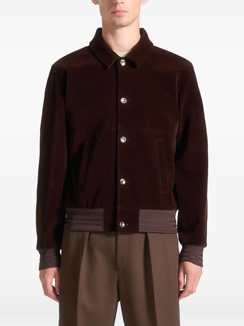 Manière De Voir velvet trucker ribbed jacket - Braun