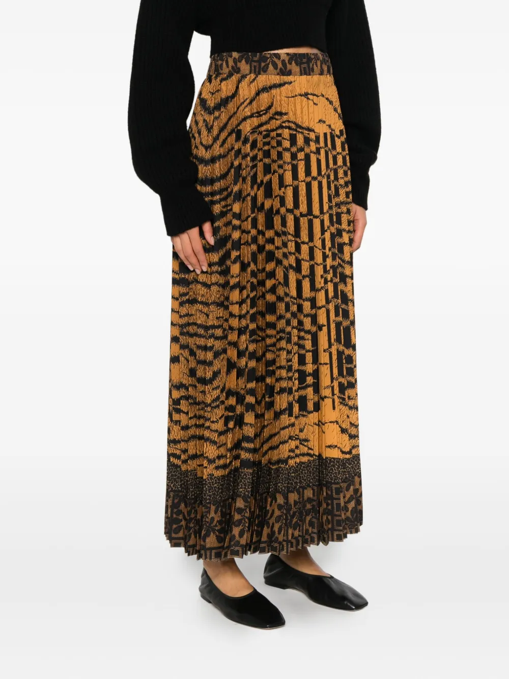 Pierre-louis Mascia Pleated Patterned Skirt In Brown