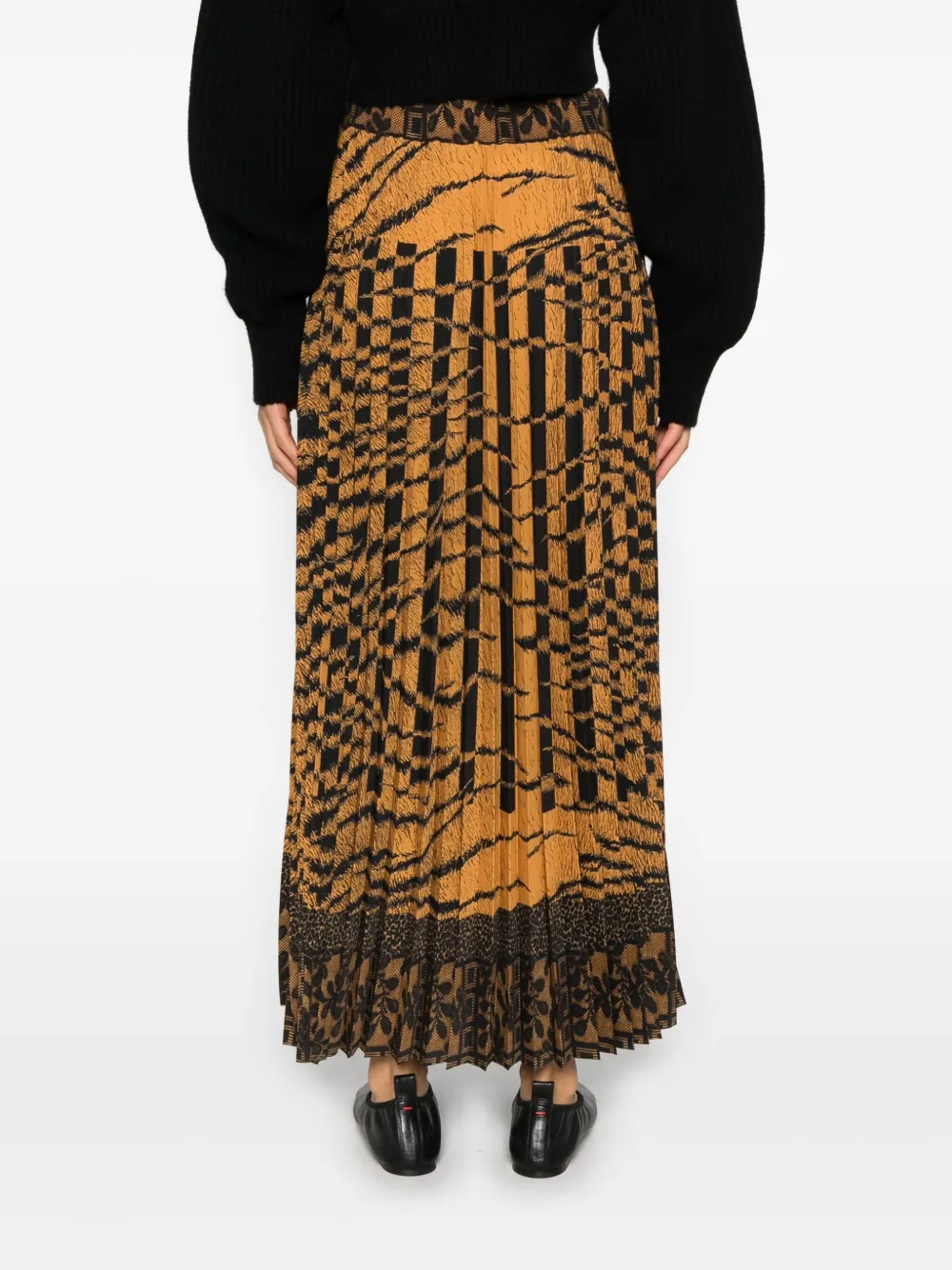 Pierre-louis Mascia Pleated Patterned Skirt In Brown