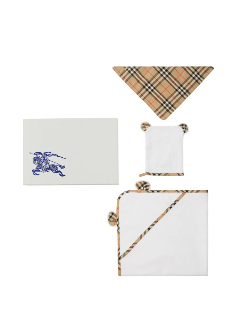 Burberry Kids checked-trim wash mitt and towel set - ホワイト
