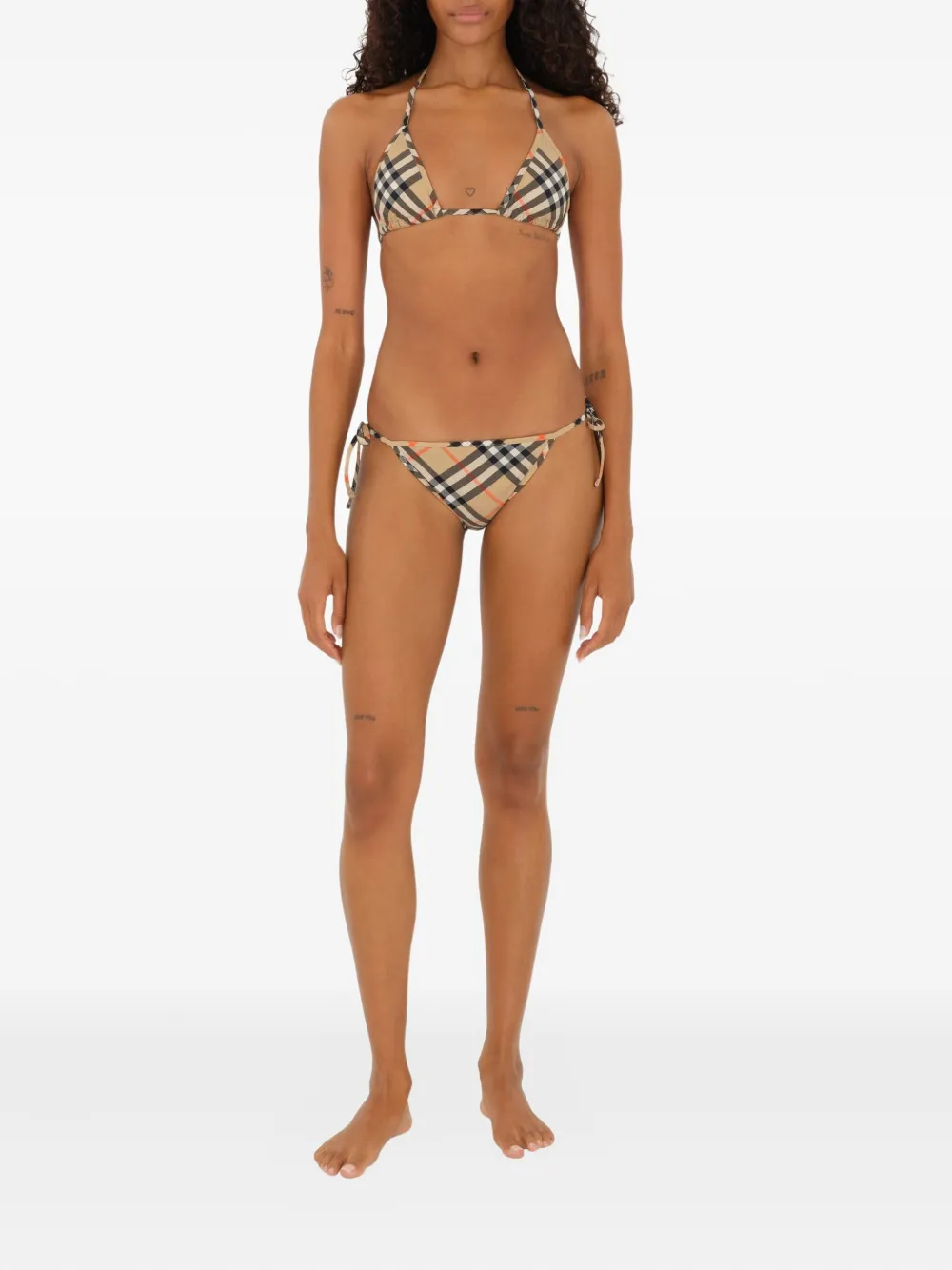 Burberry Check Side-tie Bikini Briefs In Neutral