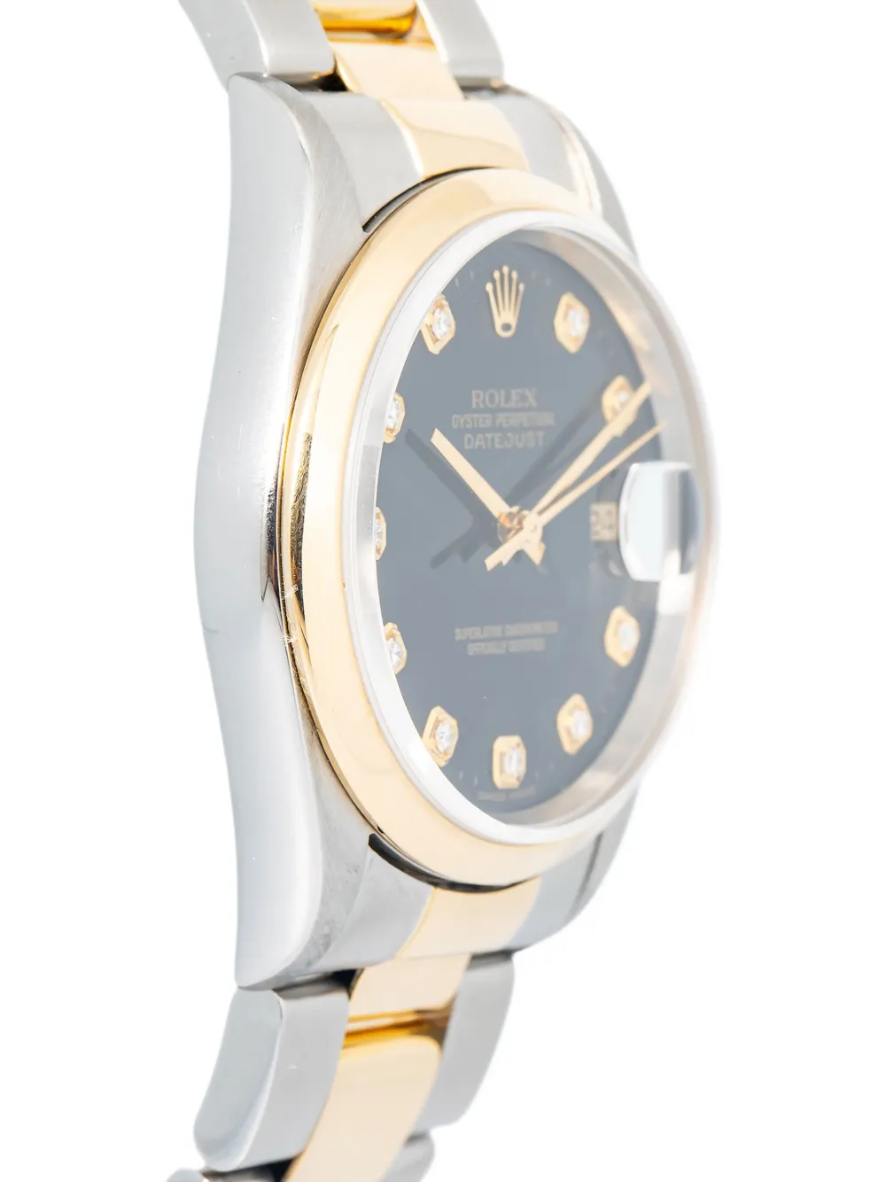 Pre-owned Rolex 18k Yellow Gold Diamond Datejust 36mm In Black