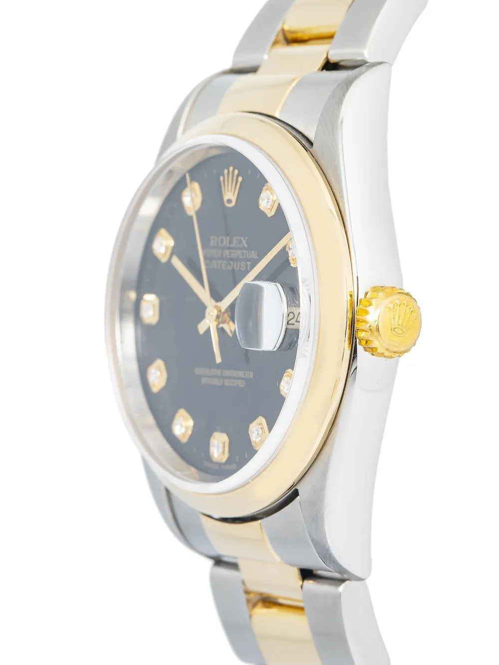 Pre-owned Rolex 18k Yellow Gold Diamond Datejust 36mm In Black