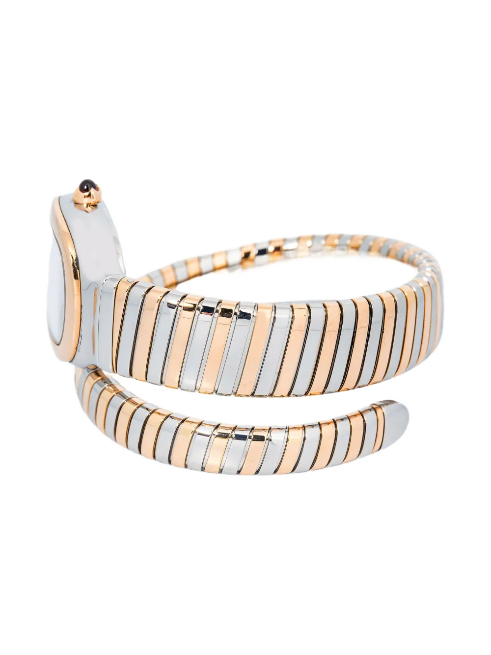 Pre-owned Bvlgari Serpenti Tubogas 18k Rose Gold Black Opaline Dial Watch 35 Mm