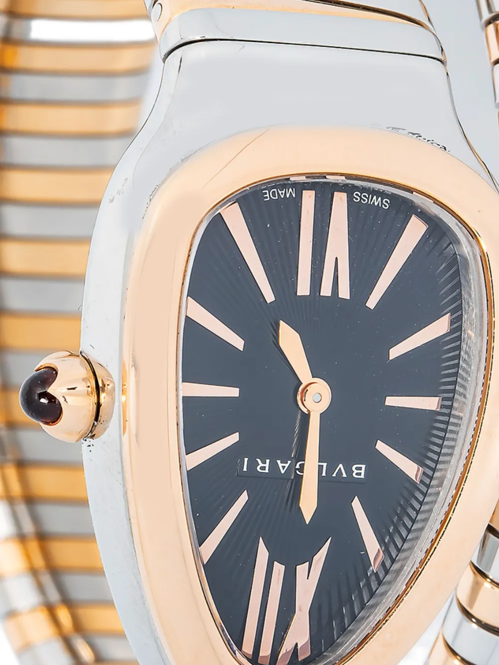 Pre-owned Bvlgari Serpenti Tubogas 18k Rose Gold Black Opaline Dial Watch 35 Mm