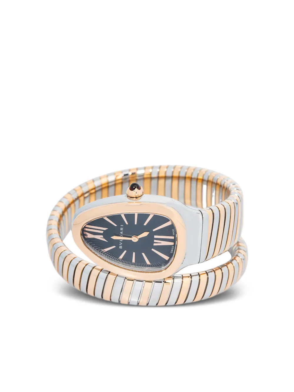Bvlgari Pre-Owned Serpenti Tubogas in oro rosa 18 carati con quadrante opalino nero 35mm