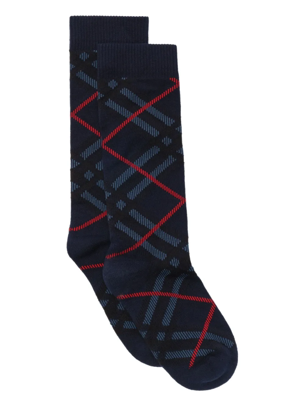 Burberry Checked Cotton-blend Socks In Blue
