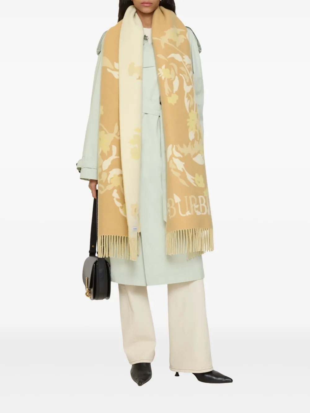 Burberry Equestrian Knight sjaal met bloemenprint Beige