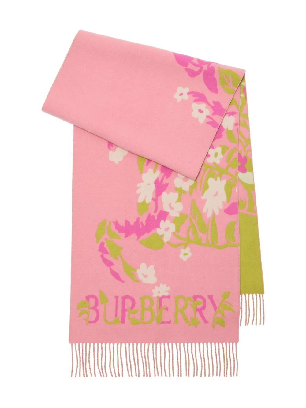 Burberry Floral-motif Jacquard Fringed Scarf In Pink