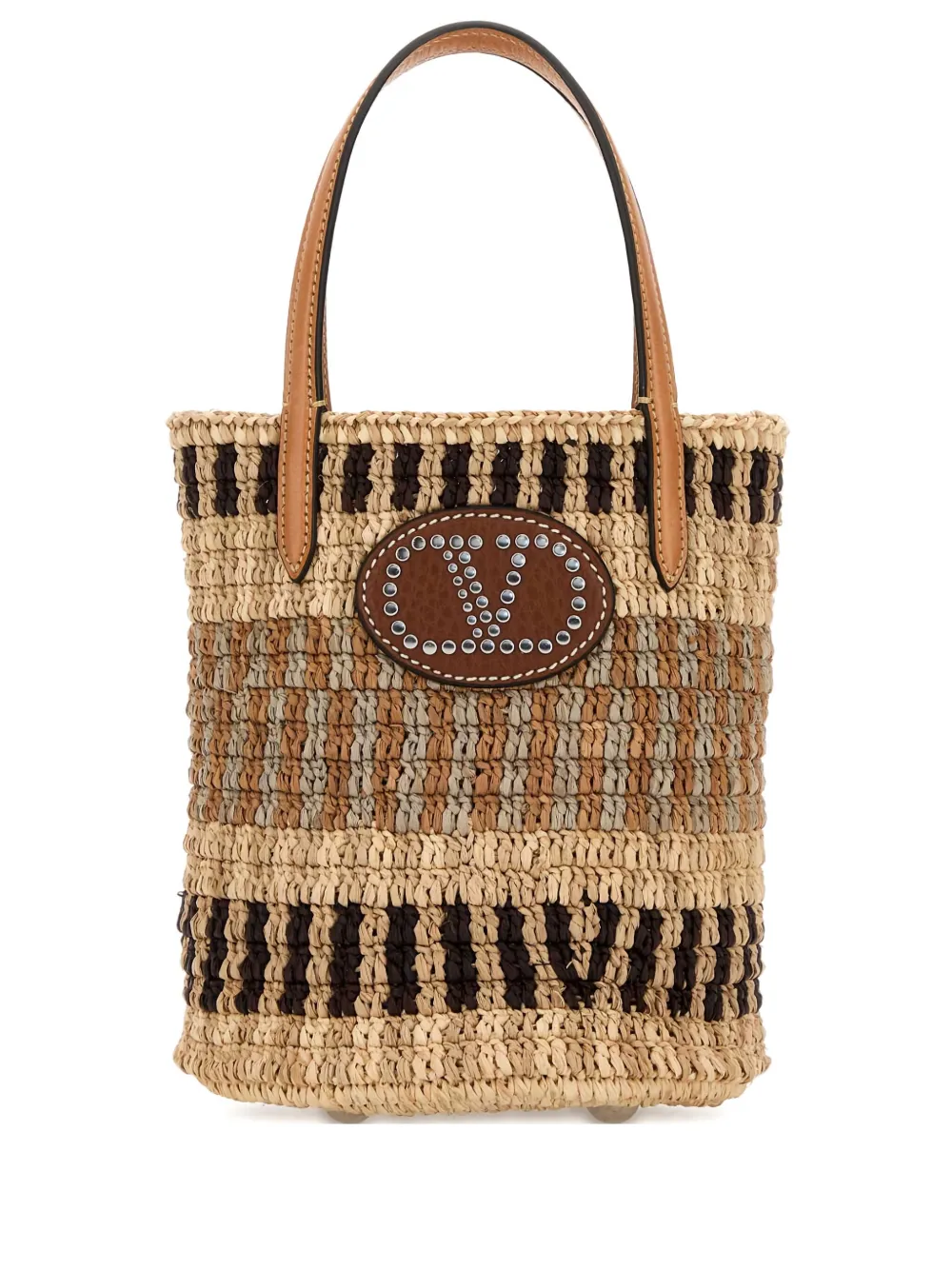 Valentino Raffia Bucket Bag Featuring Dual Handles In Neutral