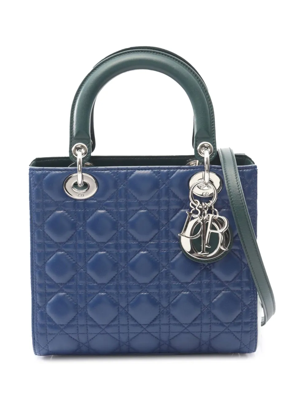 DIOR Pre-owned 2010-2025 Medium Lambskin Cannage Lady Handbag In Blue