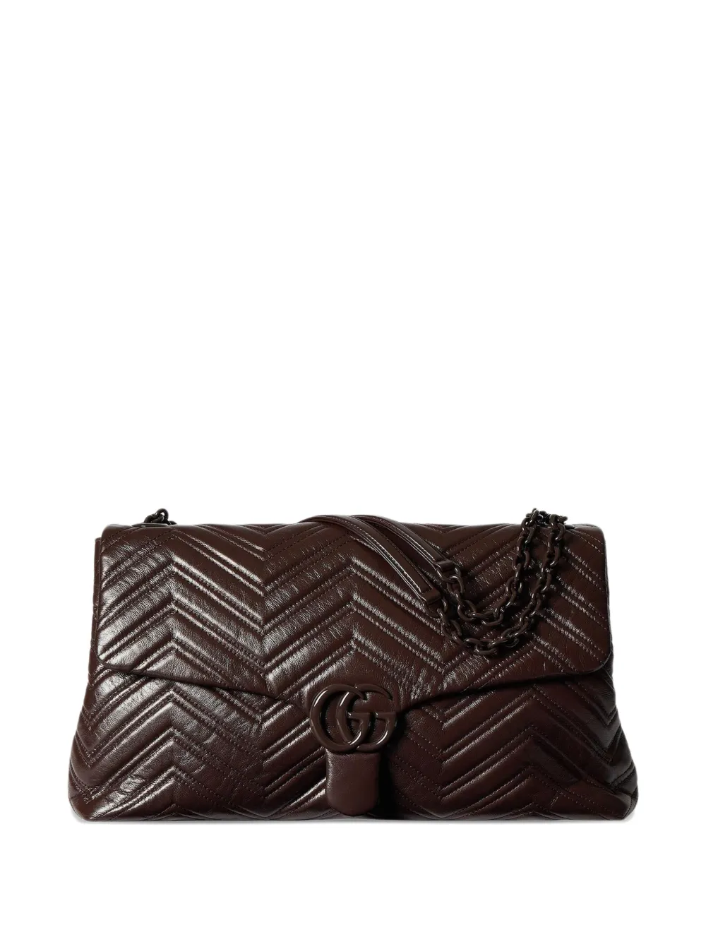 Gucci Chocolate Leather Maxi Gg Marmont Shoulder Bag In Brown