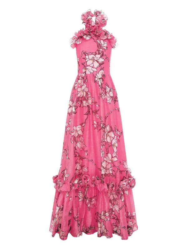 Leo Lin Isabelle Ruffled Floral Maxi Dress | Pink | FARFETCH