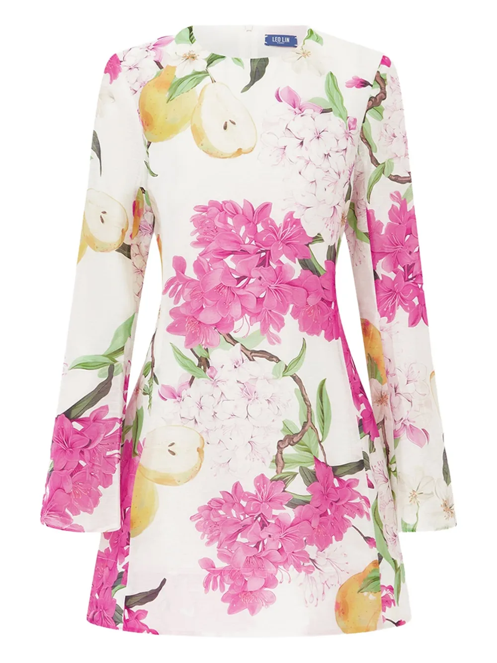 Leo Lin Suzanne Bell-sleeve Floral Mini Dress In White