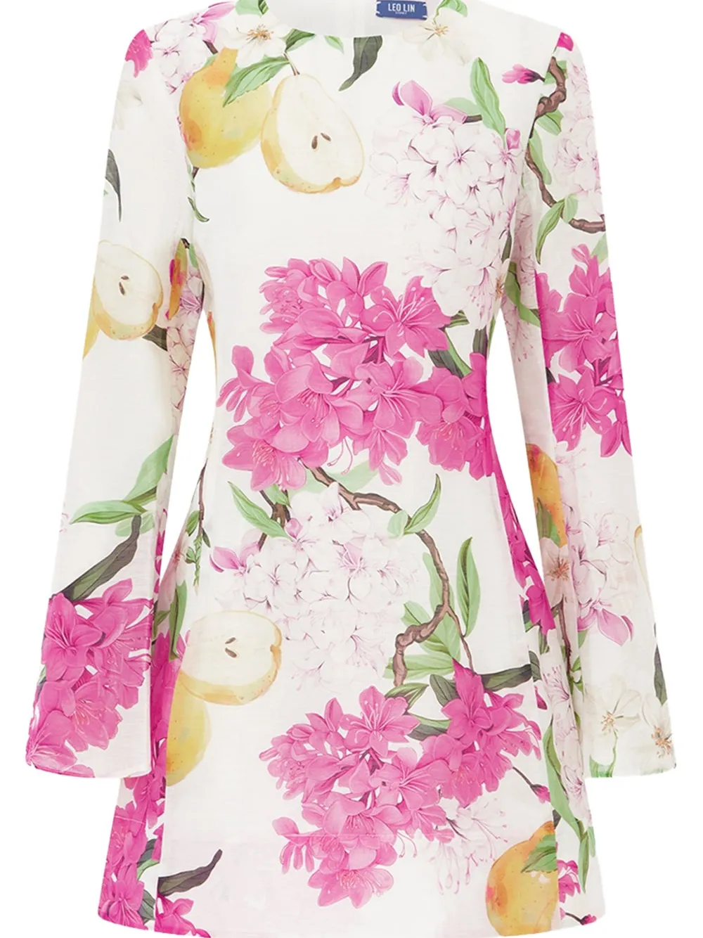 Leo Lin Suzanne Bell-sleeve Floral Mini Dress In White
