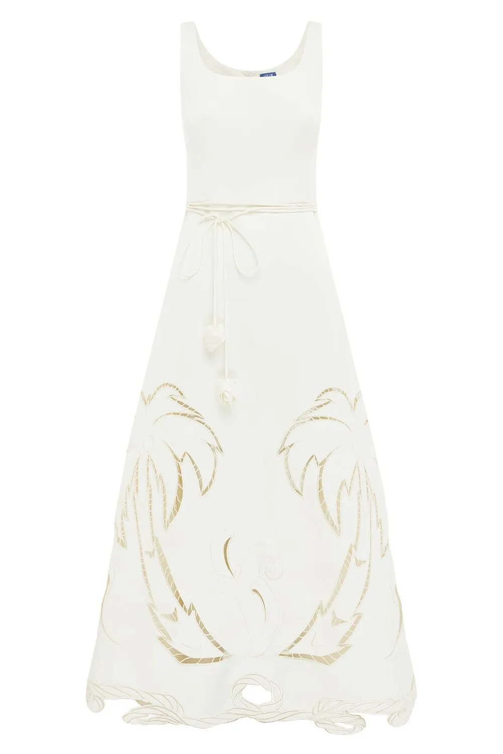 Leo Lin Palm Laser-cut Embroidered Midi Dress In White