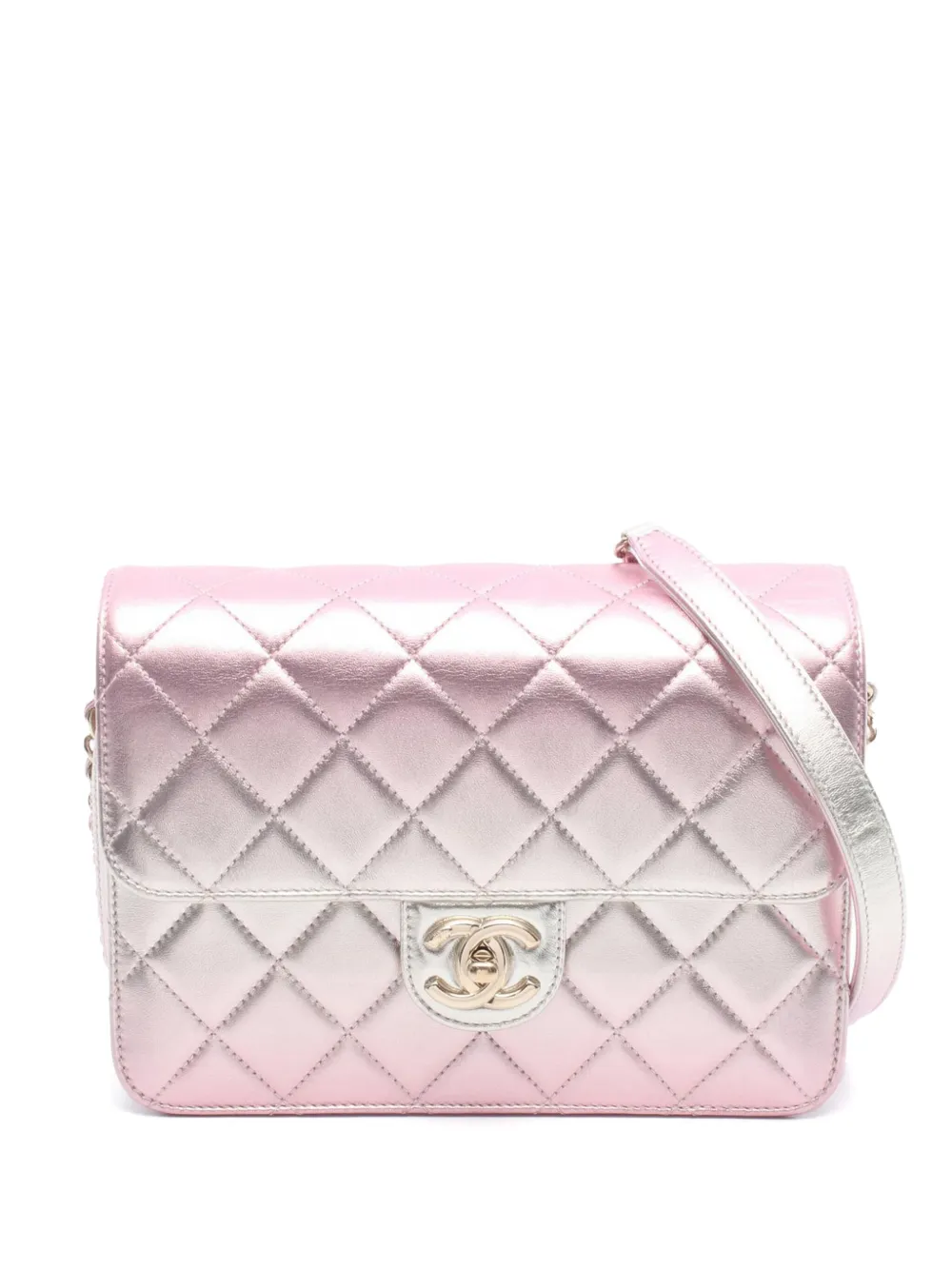 CHANEL Pre-Owned 2021-2025 Mini Metallic Lambskin Like a Wallet Flap Bag crossbody bag - Rosa
