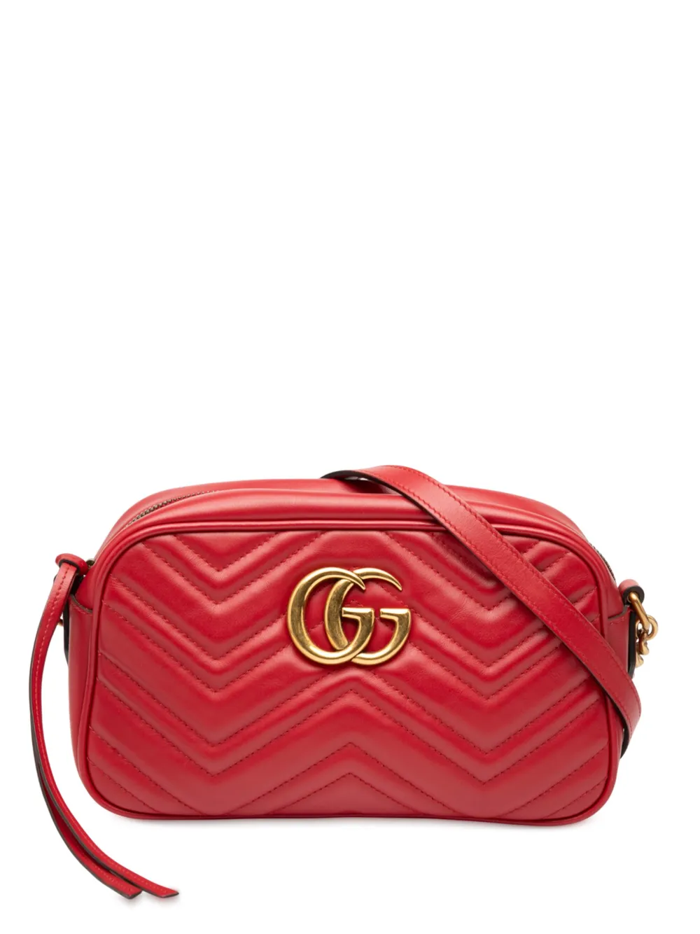 Pre-owned Gucci 2016-2025 Small Gg Marmont Matelasse Leather Crossbody Bag In Red