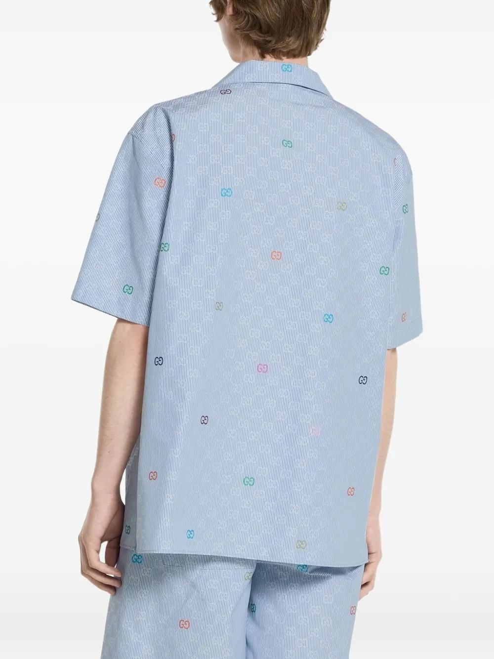 Gucci Overhemd met GG-detail en korte mouwen Blauw