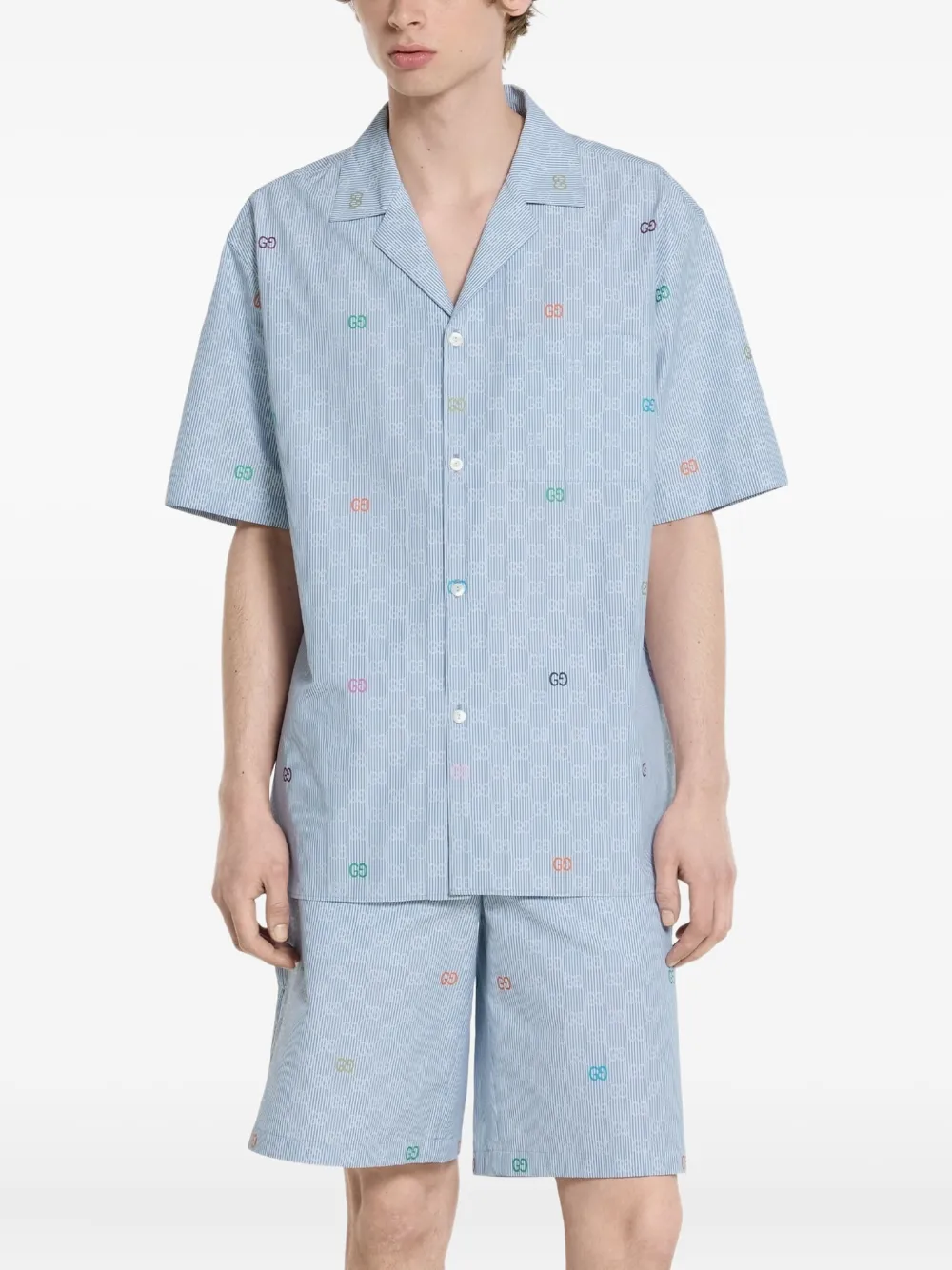 Gucci Overhemd met GG-detail en korte mouwen Blauw