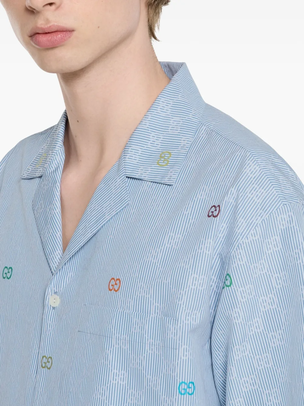 Gucci Overhemd met GG-detail en korte mouwen Blauw