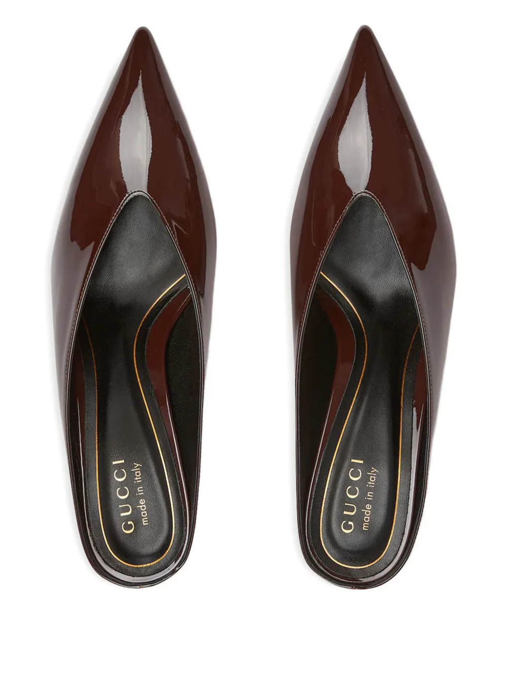 Gucci 55 mm lakleren muiltjes met hak Bruin