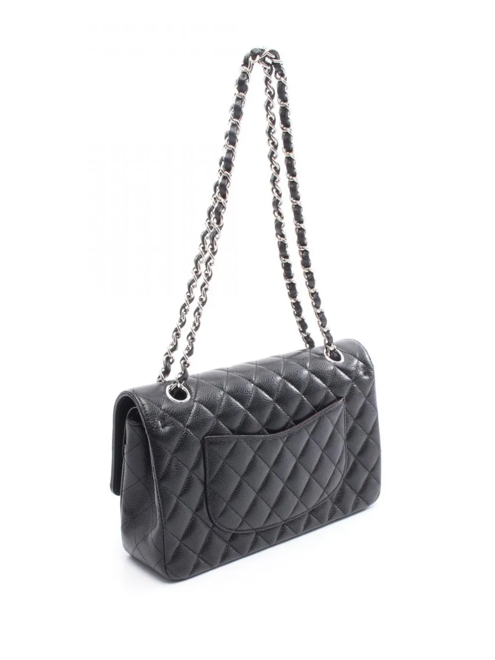 CHANEL Pre-owned 2018-2019 Medium Classic Caviar Double Flap Shoulder Bag In Black