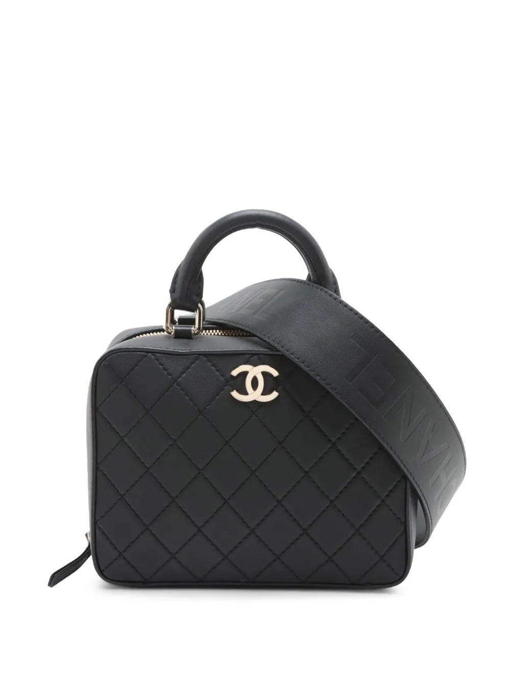 CHANEL Pre-Owned 2019 マトラッセ カーフスキン トラベルキット バニティケース サッチェルバッグ - ブラック CHANEL Pre-Owned 2019 マトラッセ カーフスキン トラベルキット バニティケース サッチェルバッグ - ブラック