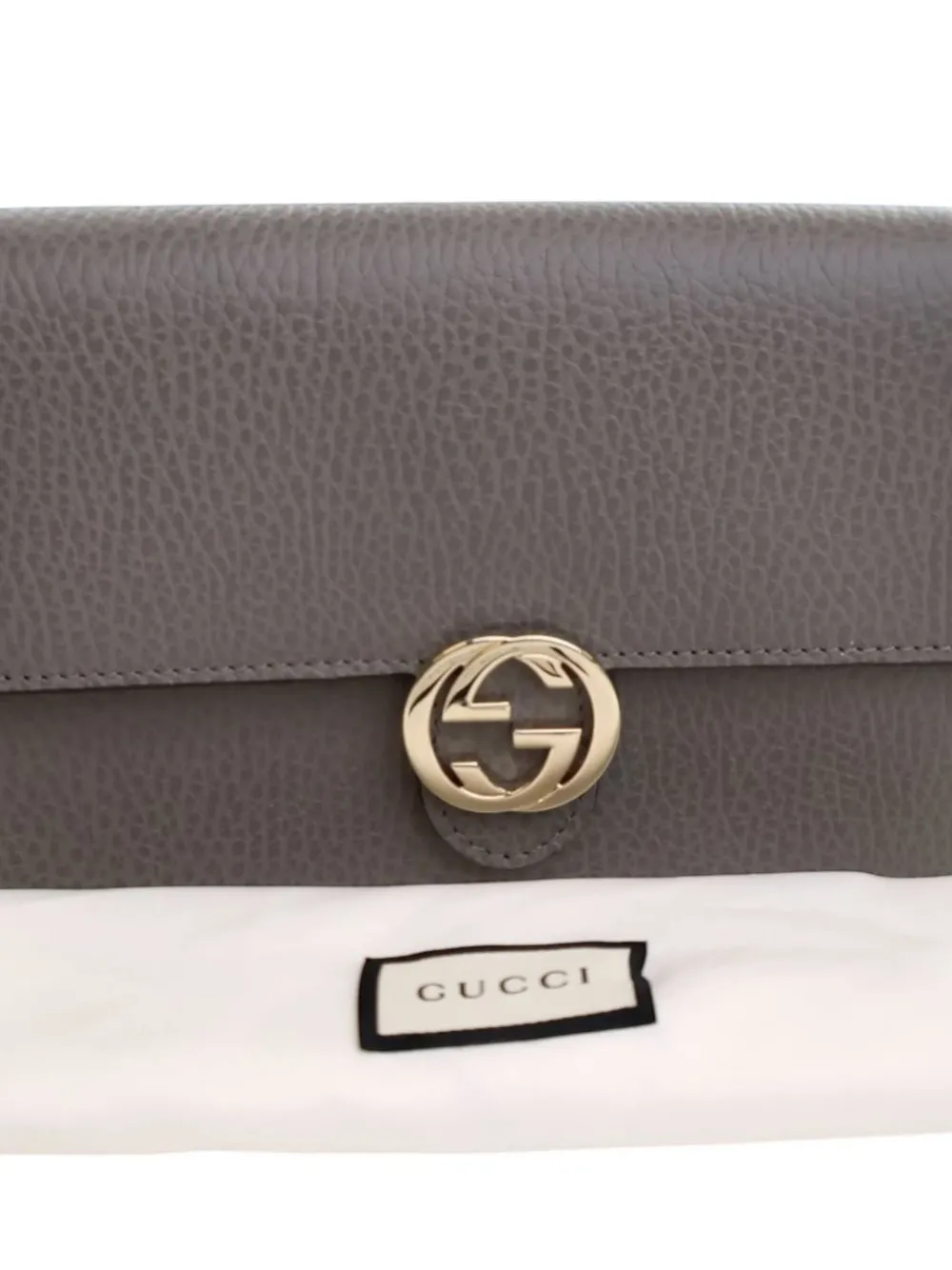 Pre-owned Gucci 2016-2025 Leather Interlocking G Dollar Wallet On Chain Crossbody Bag In Gray