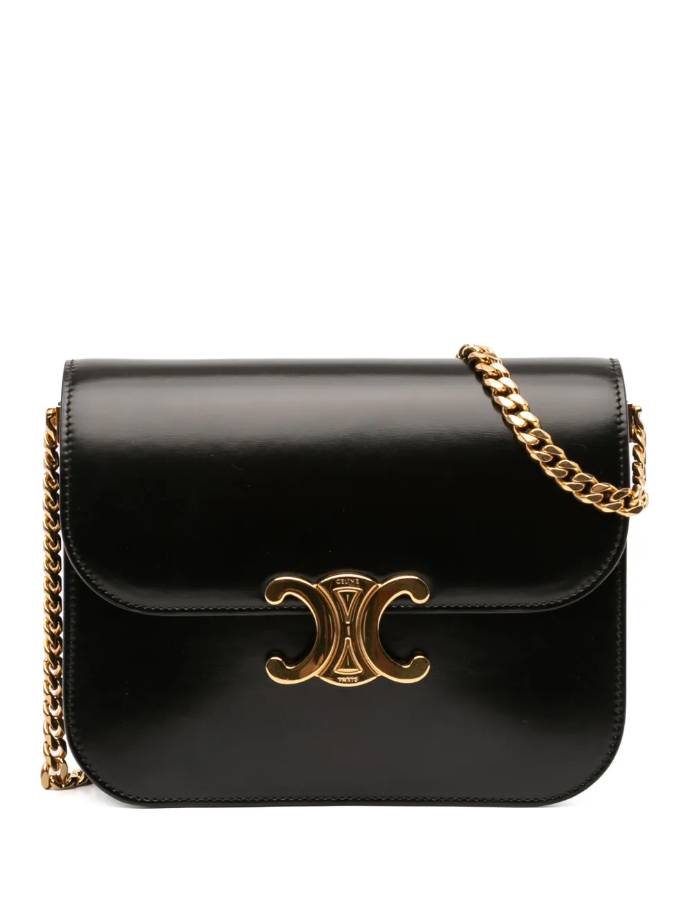 Pre-owned Celine 2023 Shiny Calfskin Triomphe College Crossbody Bag In Black