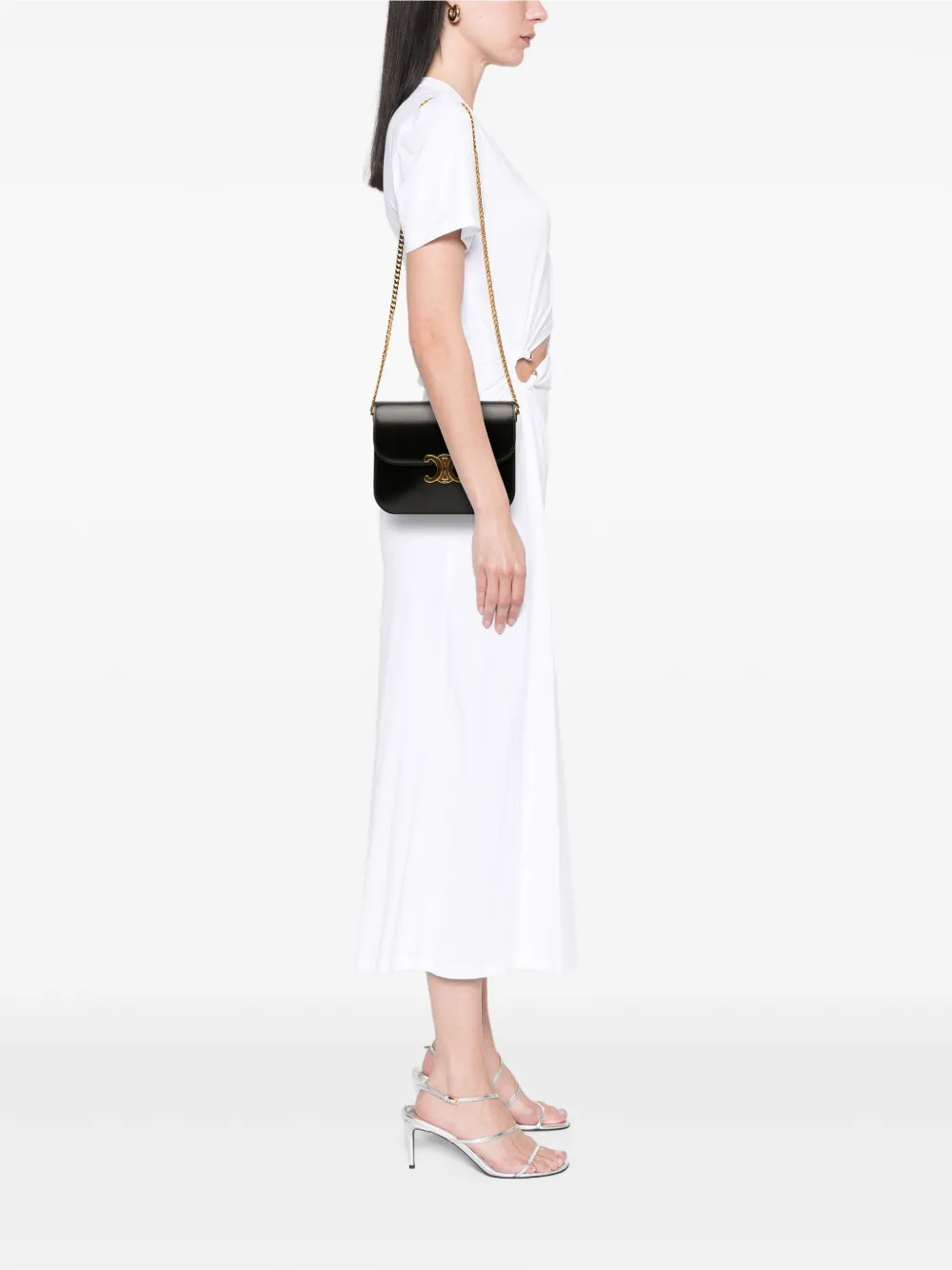 Pre-owned Celine 2023 Shiny Calfskin Triomphe College Crossbody Bag In Black