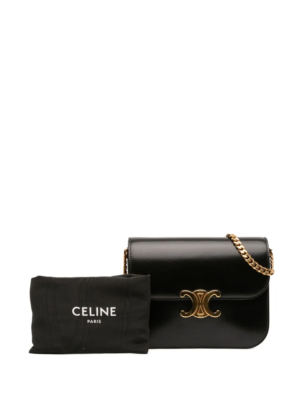 Pre-owned Celine 2023 Shiny Calfskin Triomphe College Crossbody Bag In Black