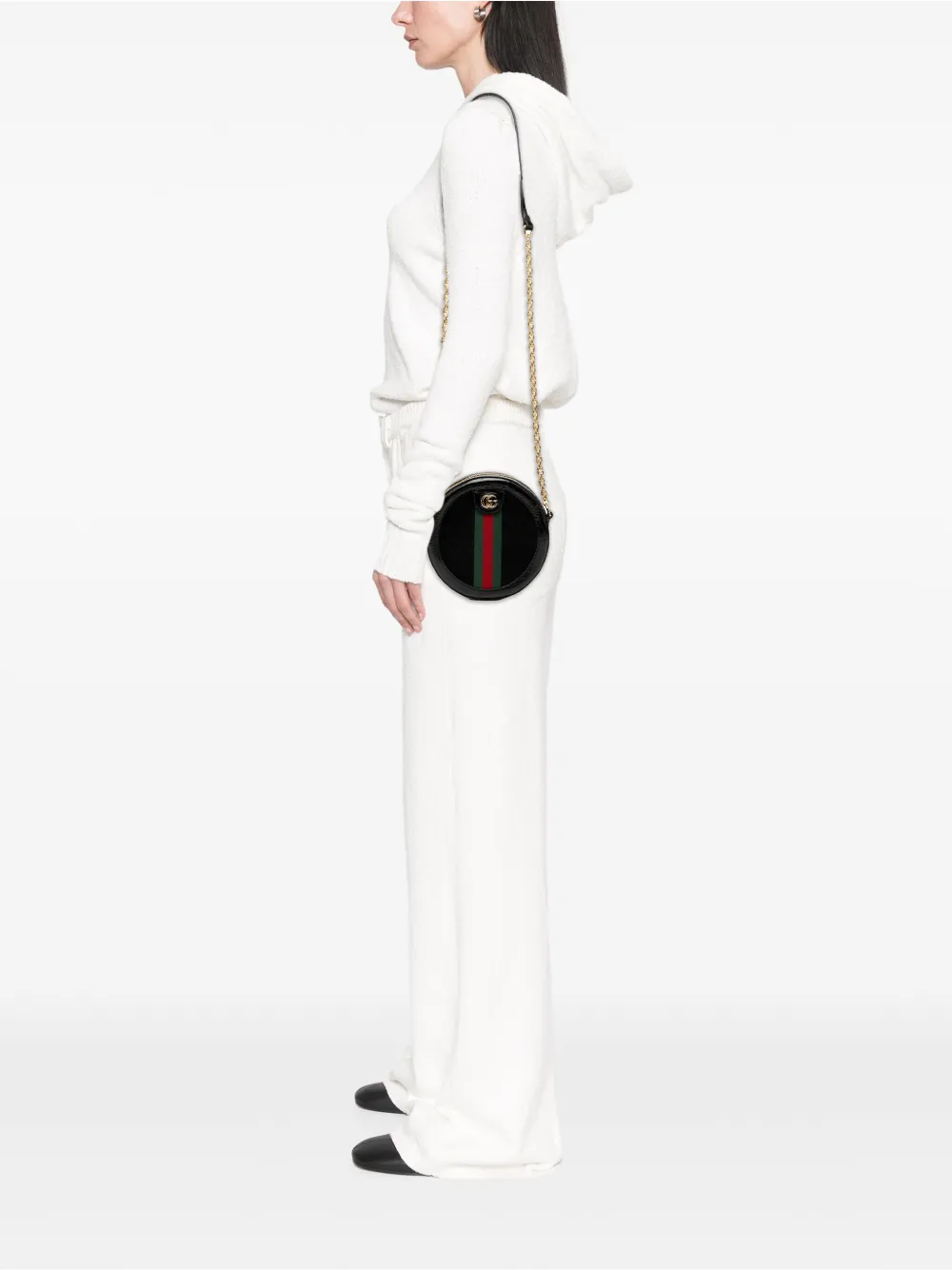 Pre-owned Gucci 2016-2025 Mini Suede Ophidia Round Crossbody Bag In Black