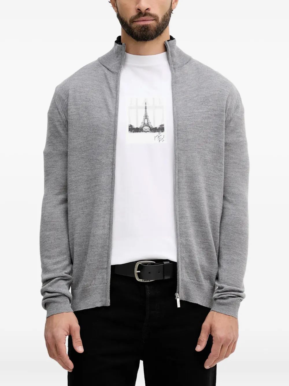 Karl Lagerfeld zip-up logo-embroidered sweater | Grey | Image 1