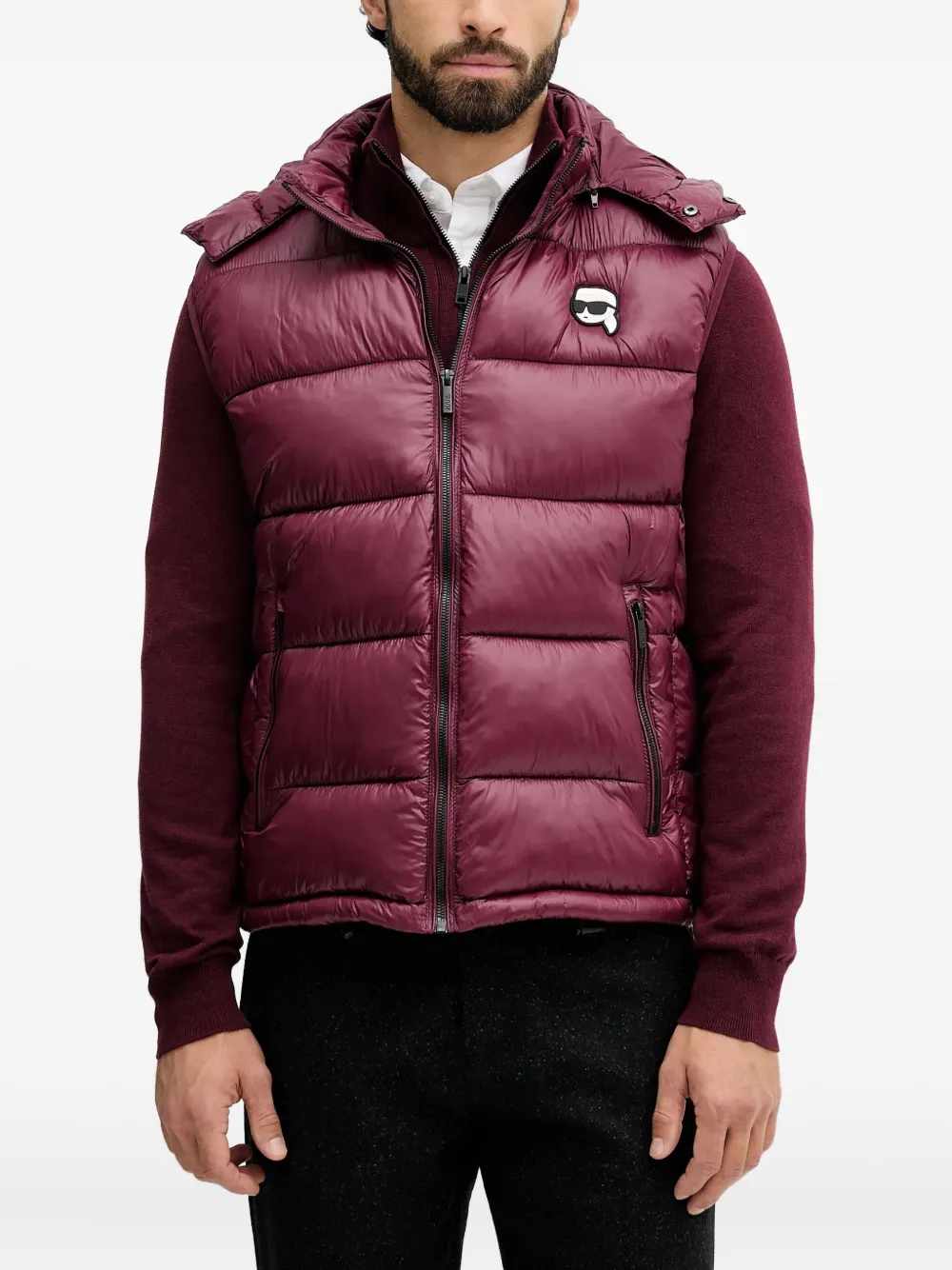 Karl Lagerfeld Hooded Padded Gilet In Red