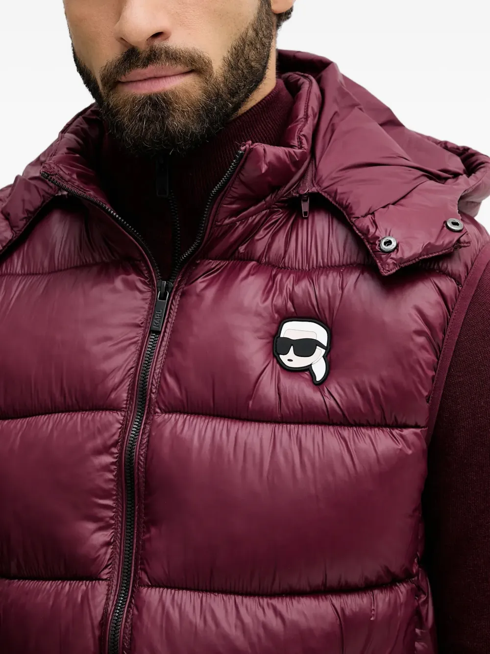 Karl Lagerfeld Hooded Padded Gilet In Red