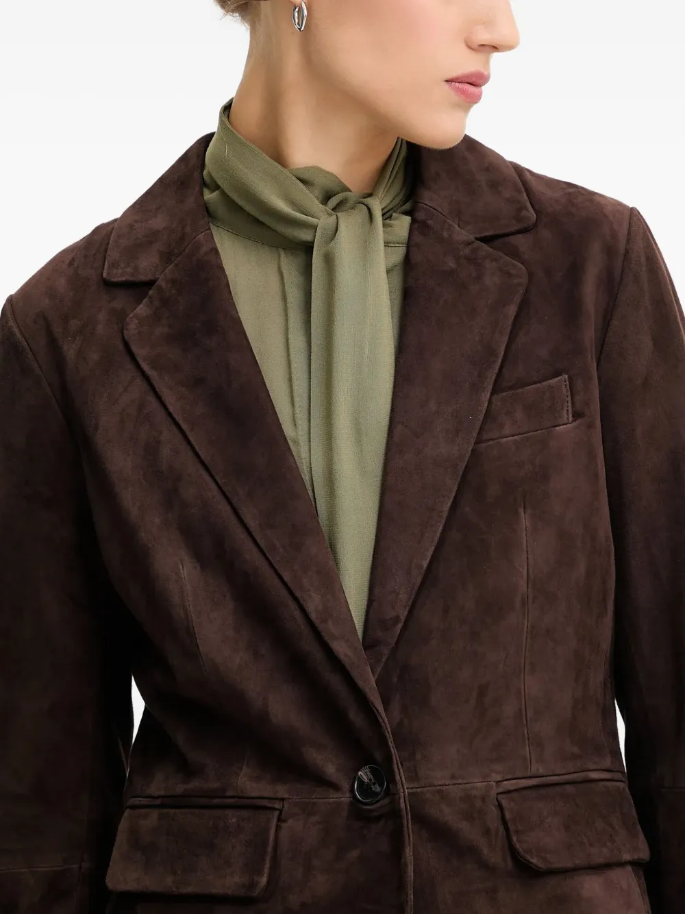 Never Fully Dressed Pocket Button Blazer In Brown