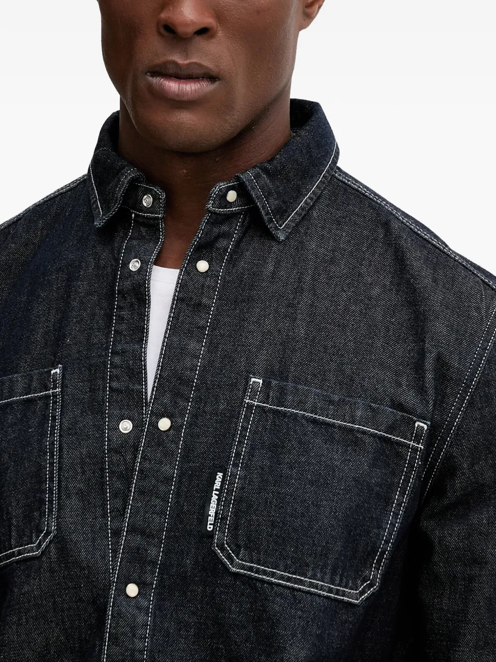 Karl Lagerfeld Overhemd met contrasterend stiksel Blauw