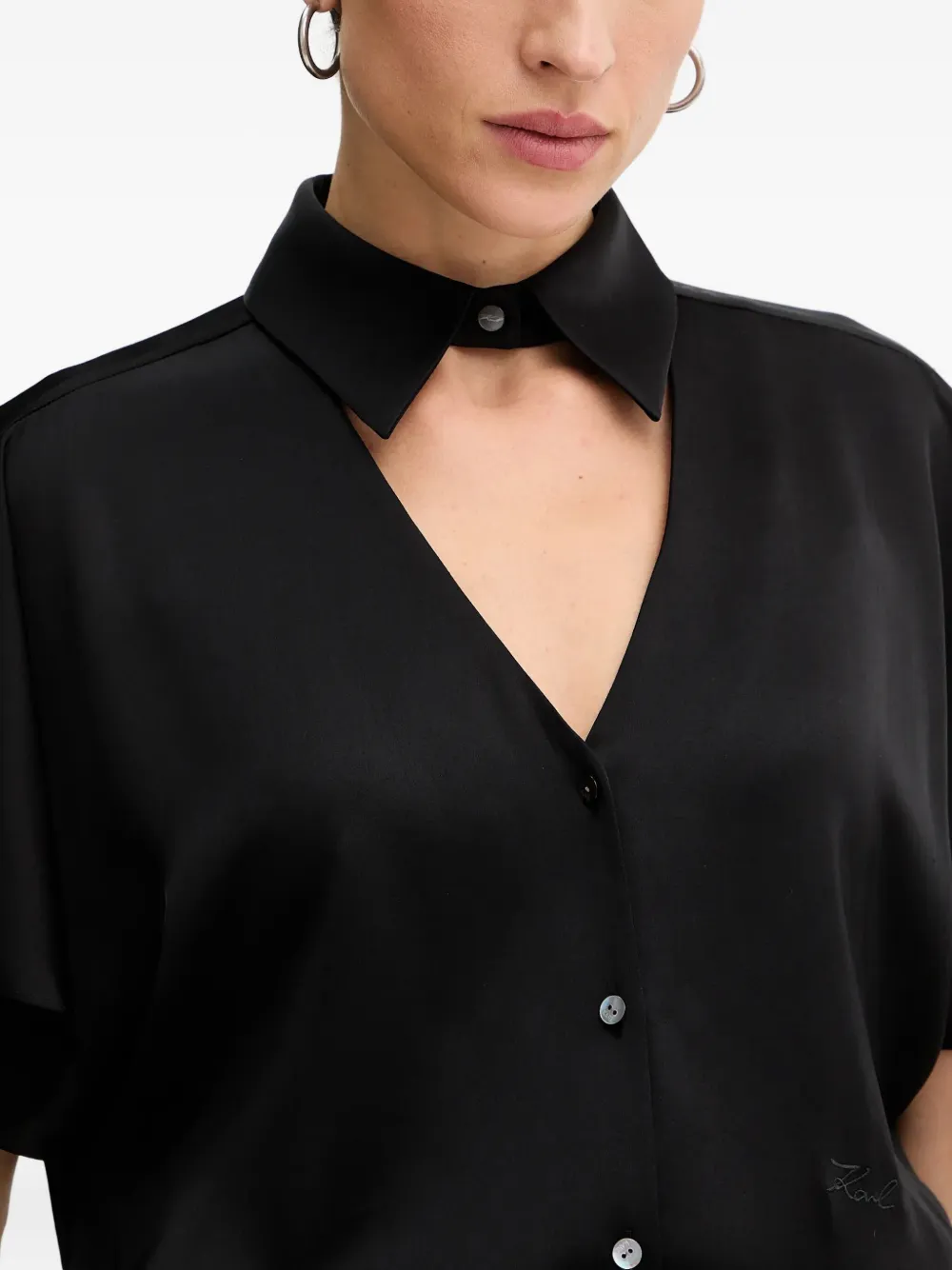 Karl Lagerfeld Cut-out Short-sleeve Shirt In Black