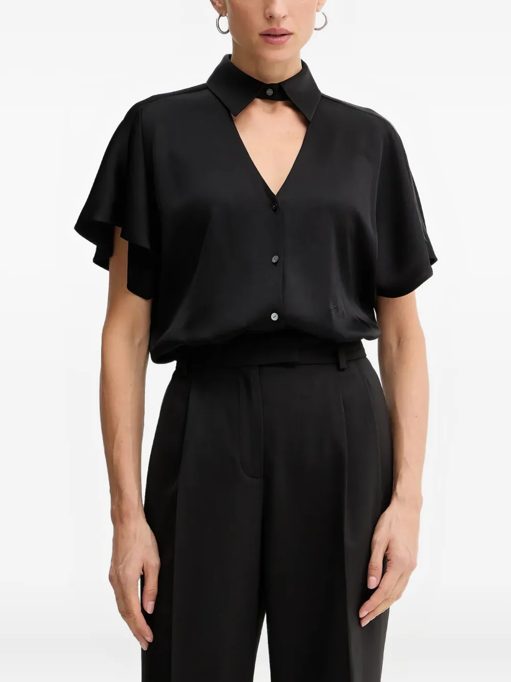 Karl Lagerfeld Cut-out Short-sleeve Shirt In Black