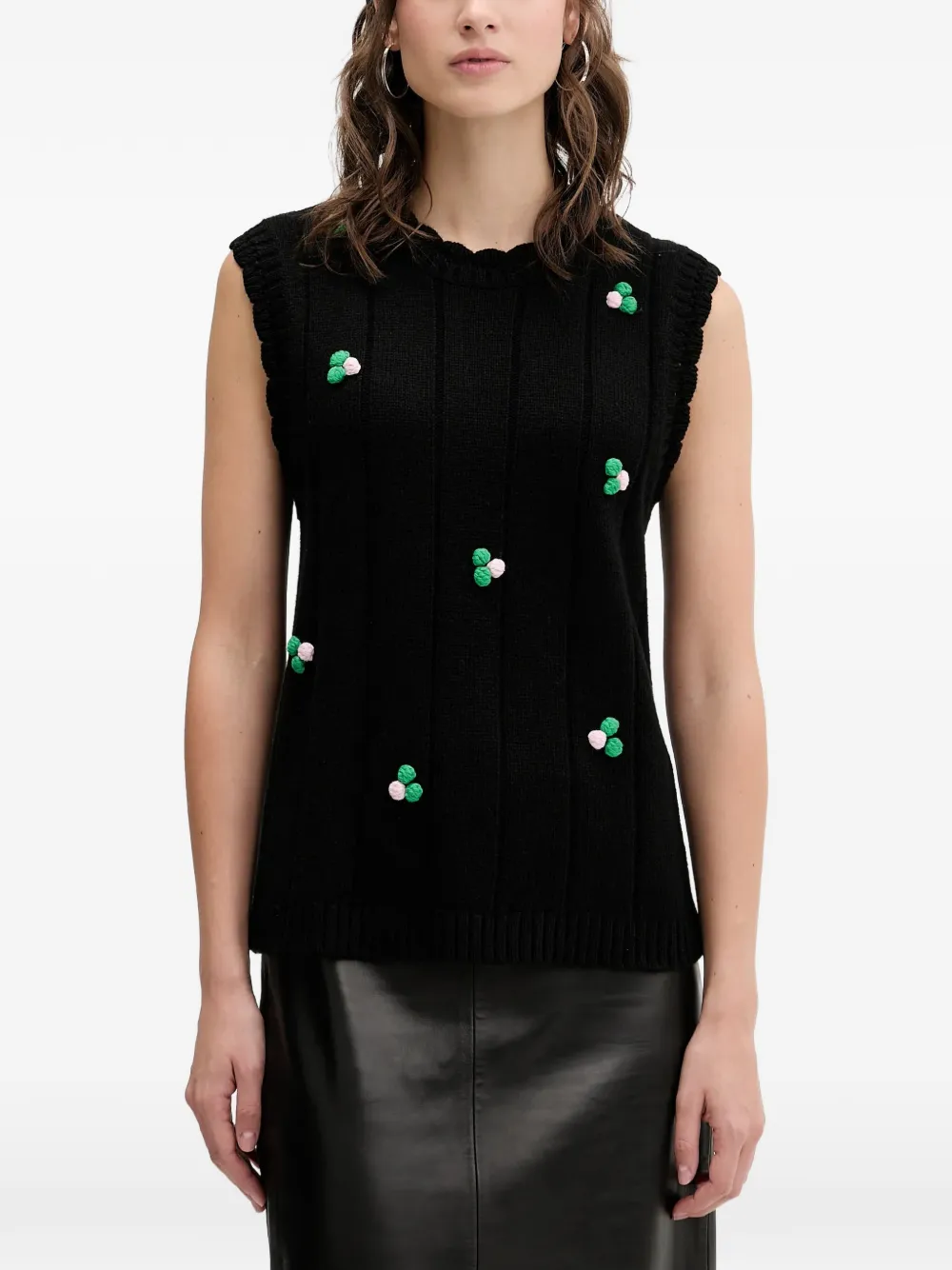 Stine Goya flower-detail ribbed-knit vest - Schwarz