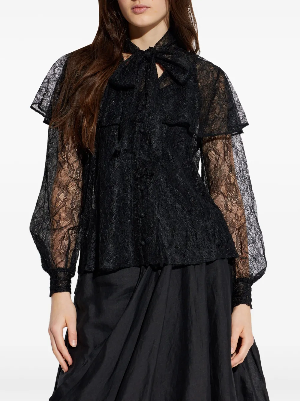 AllSaints Athena blouse met kant en strik Zwart