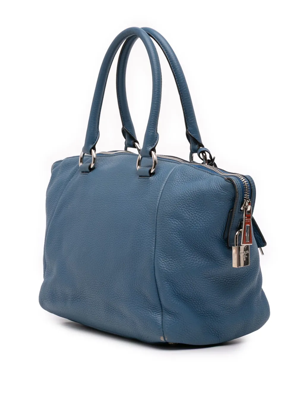 Pre-owned Prada 2010-2025 Vitello Daino Double Handle Satchel In Blue