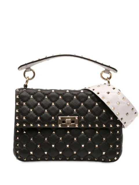 Valentino Garavani Pre-Owned mellemstor Rockstud Spike satchel-taske i kalveskind med lynlås fra 2010-2025