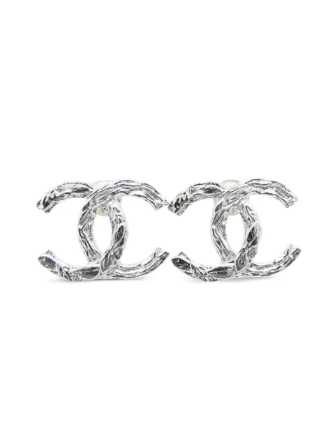 CHANEL Pre-Owned 2025 Silver Plated CC Push Back Earrings costume earrings