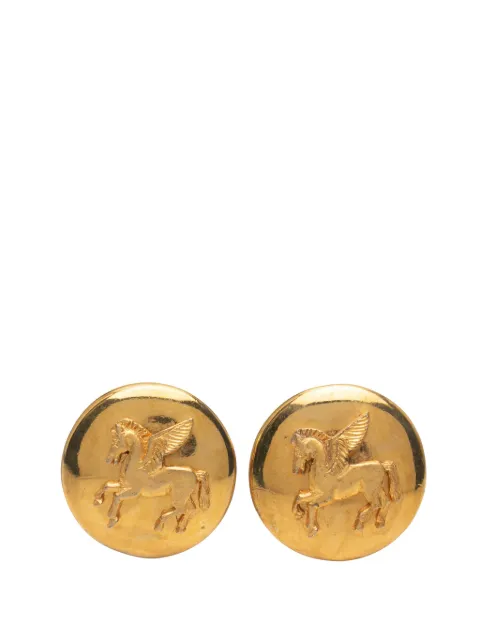 Hermès Pre-Owned aretes redondos de clip bañados en oro Pegasus del siglo XX