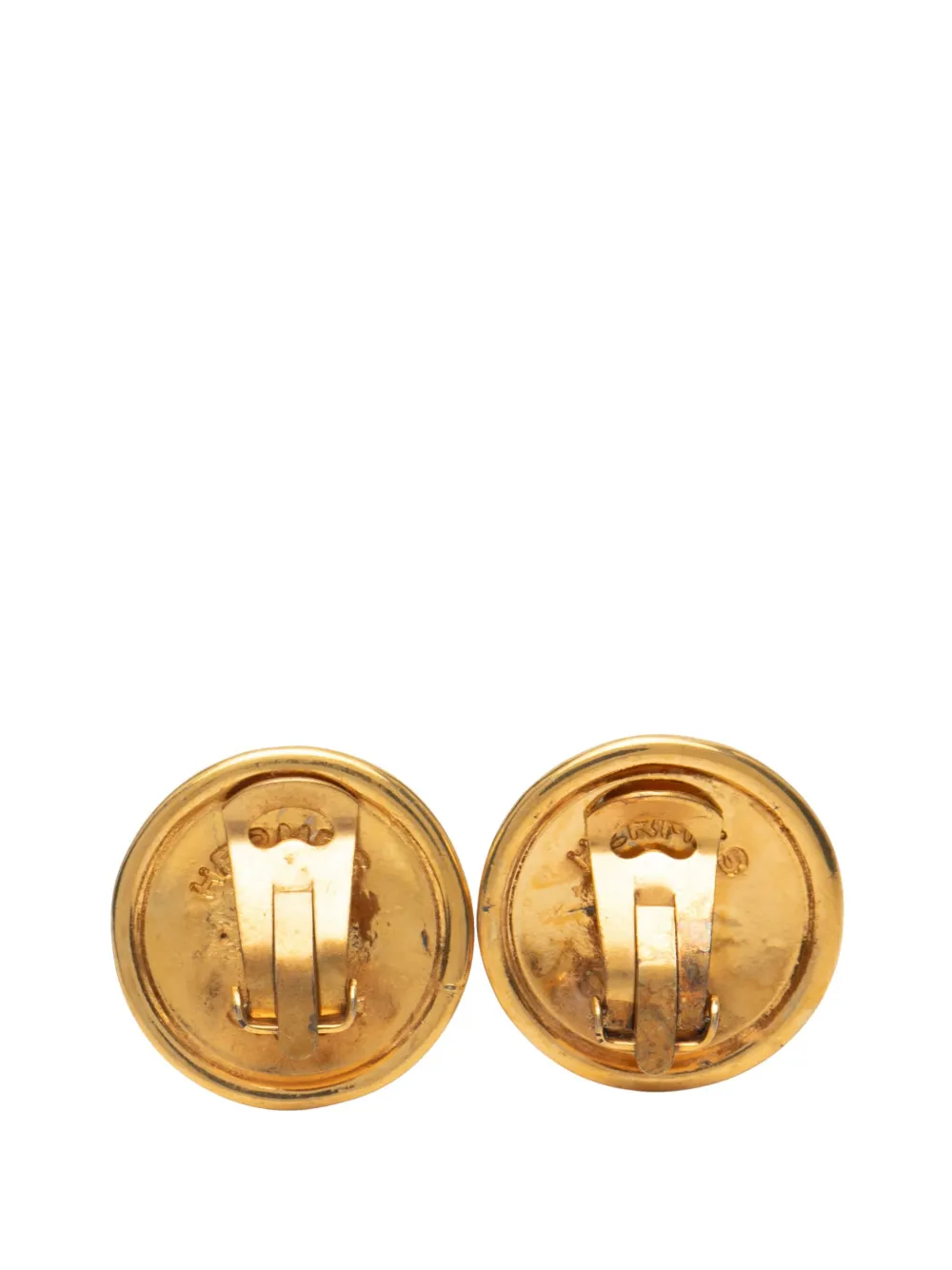 Pre-owned Hermes 20th Century Gold Plated Pegasus Round Clip On Earrings Costume Earrings